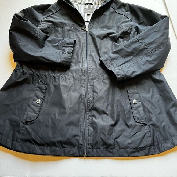 Gallery Women's Hooded Rain/Wind Jacket Navy Blue Zip Up Size 1X - Picture 5 of 10